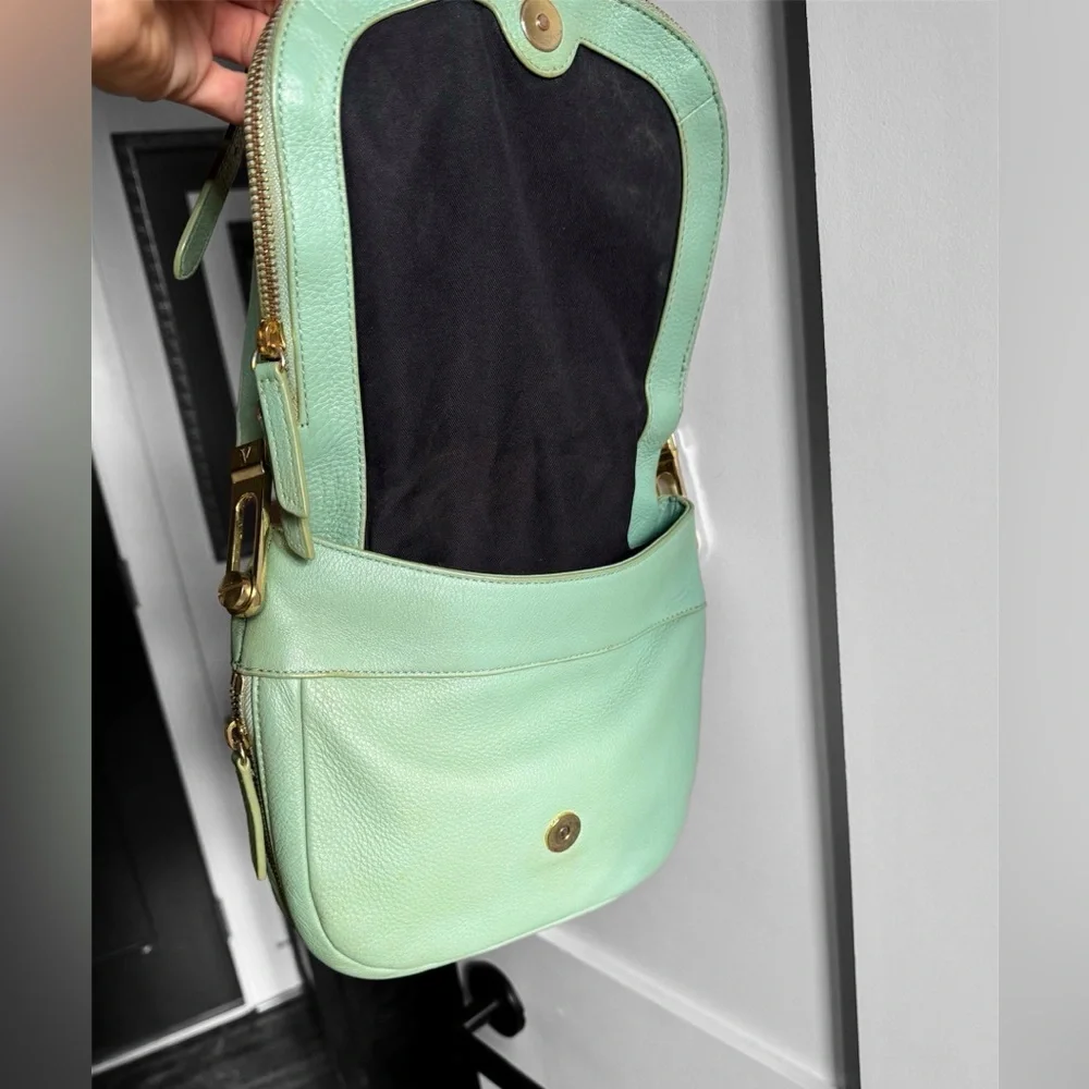 Vince Camuto Crossbody mint leather with zipper accents